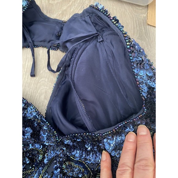 Vtg Alyce Flapper Art Deco 100% silk Navy beaded Pageant gown, Open Back Size 4 - Picture 7 of 12